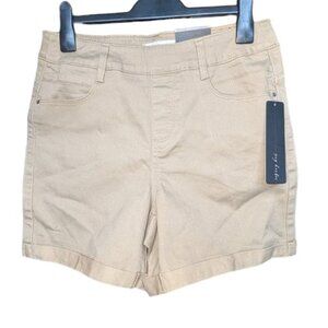NEW Sag Harbor Pull On Flat Front Cuffed Hem Khaki Beige Shorts S 4-6 4 6 NWT